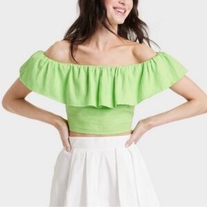 a new day Lime Green Off-Shoulder Crop Top